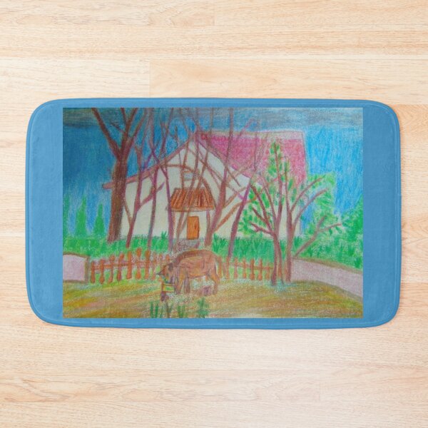 Item preview, Wild boar with village yard landscape designed and sold by MartaTerkiewicz.