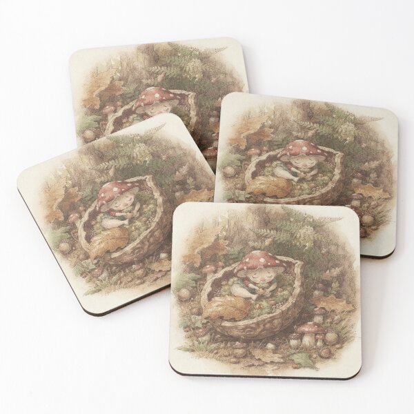 Item preview, Mushroom Sprite Napping in a Walnut Shell designed and sold by PictorialWhimsy.