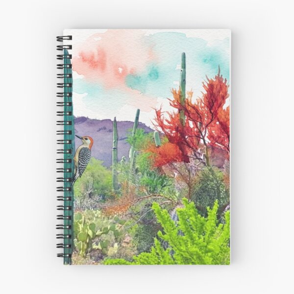 Item preview, Vibrant Desert Watercolor Landscape with Woodpecker and Saguaro Cactus designed and sold by BLUESKY11a.