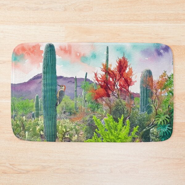 Item preview, Vibrant Desert Watercolor Landscape with Woodpecker and Saguaro Cactus designed and sold by BLUESKY11a.