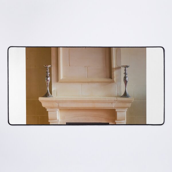Item preview, Elegant Stone Fireplace Mantel With Pair Of Modern Silver Candlesticks On Neutral Wall designed and sold by Nmallia.