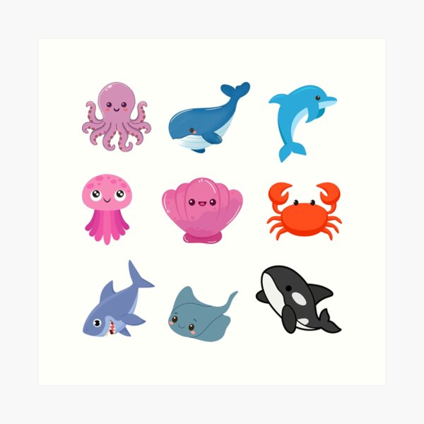 Item preview, Cute Kawaii Sea Animals Cartoon Chibi Ocean Character Collection Sea Creature Ocean Aesthetic designed and sold by Art IN Pack.