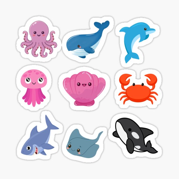 Item preview, Cute Kawaii Sea Animals Cartoon Chibi Ocean Character Collection Sea Creature Ocean Aesthetic designed and sold by Art IN Pack.