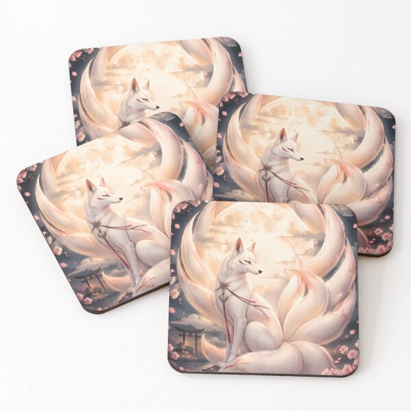 Item preview, White Nine-Tailed Kitsune Under the Full Moon | Japanese Fox Spirit Art designed and sold by kaxymax.