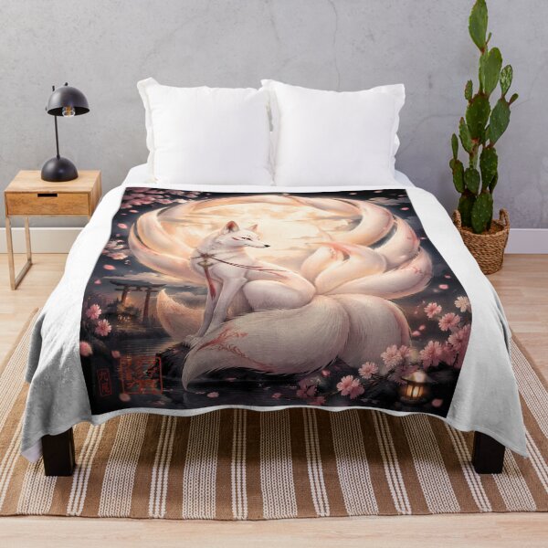 Item preview, White Nine-Tailed Kitsune Under the Full Moon | Japanese Fox Spirit Art designed and sold by kaxymax.