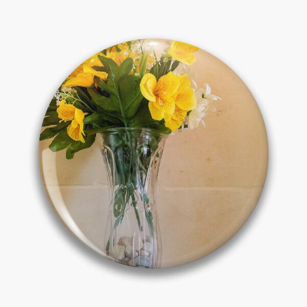 Item preview, Yellow Flower Bouquet in Glass Vase on Mantel Shelf — Bright Home Decor Still Life Arrangement designed and sold by Nmallia.