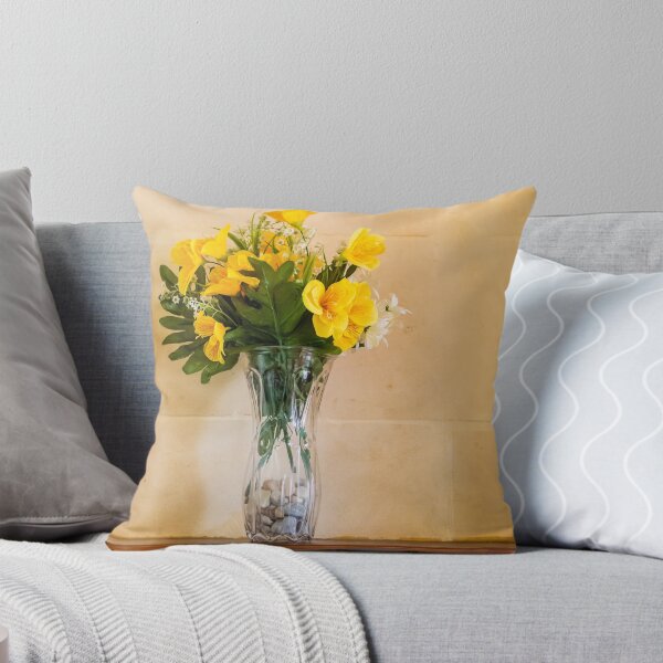 Item preview, Yellow Flower Bouquet in Glass Vase on Mantel Shelf — Bright Home Decor Still Life Arrangement designed and sold by Nmallia.