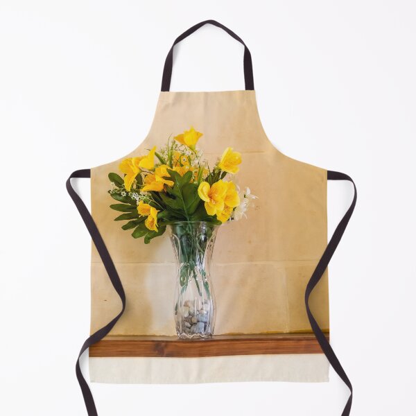 Item preview, Yellow Flower Bouquet in Glass Vase on Mantel Shelf — Bright Home Decor Still Life Arrangement designed and sold by Nmallia.