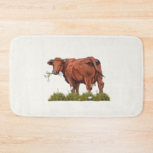 Item preview, Red Beef Cow Eating Daisies, Freehand Digital Illustration, Farm Animal designed and sold by JoyfulWhimsy.