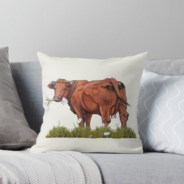 Item preview, Red Beef Cow Eating Daisies, Freehand Digital Illustration, Farm Animal designed and sold by JoyfulWhimsy.