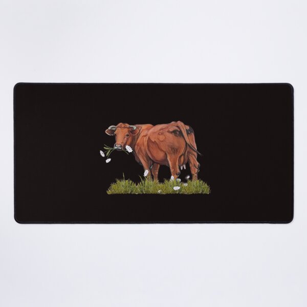 Item preview, Red Beef Cow Eating Daisies, Freehand Digital Illustration, Farm Animal designed and sold by JoyfulWhimsy.