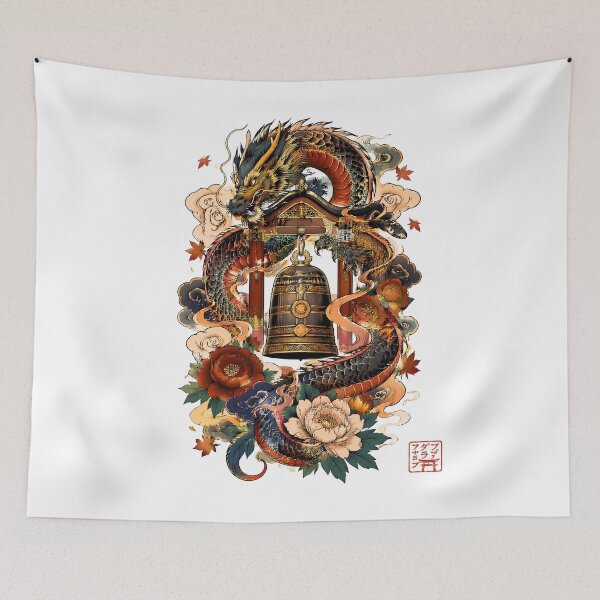 Item preview, Japanese Dragon and Temple Bell | Sacred Ryū Mythology Art designed and sold by kaxymax.