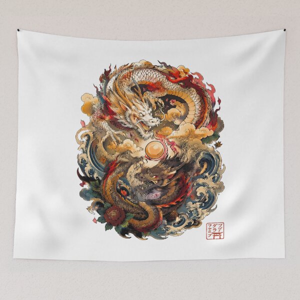 Item preview, Twin Japanese Dragons with Sacred Pearl | Yin Yang Ryū Fantasy Art designed and sold by kaxymax.