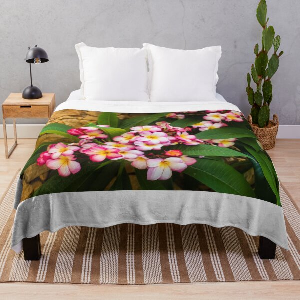 Item preview, Pink And White Plumeria (Frangipani) Blooms With Yellow Centers Against Tropical Green Leaves designed and sold by Nmallia.