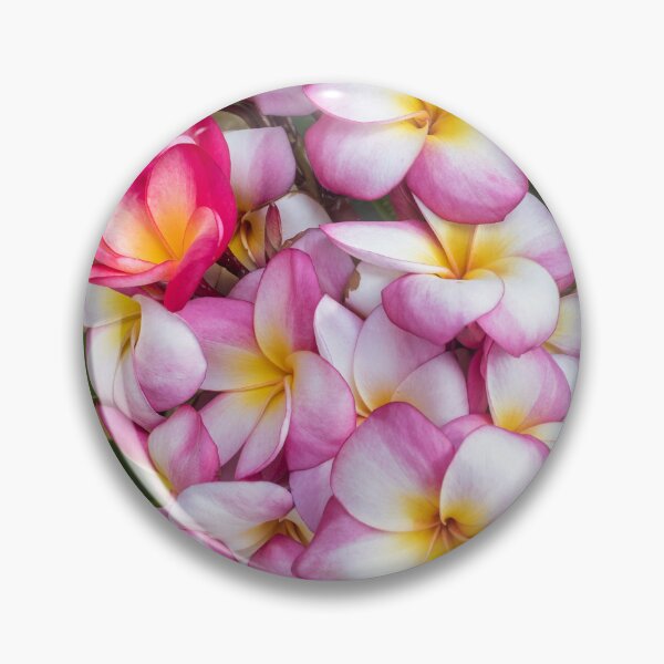 Item preview, Pink And White Plumeria (Frangipani) Blooms With Yellow Centers Against Tropical Green Leaves designed and sold by Nmallia.