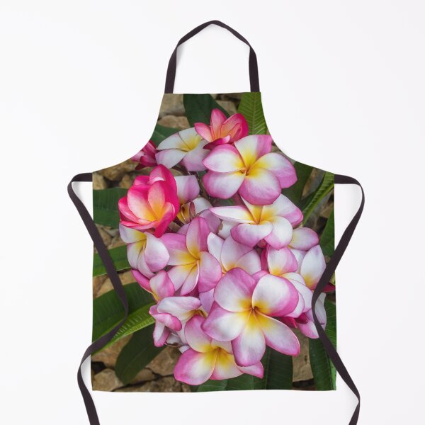 Item preview, Pink And White Plumeria (Frangipani) Blooms With Yellow Centers Against Tropical Green Leaves designed and sold by Nmallia.