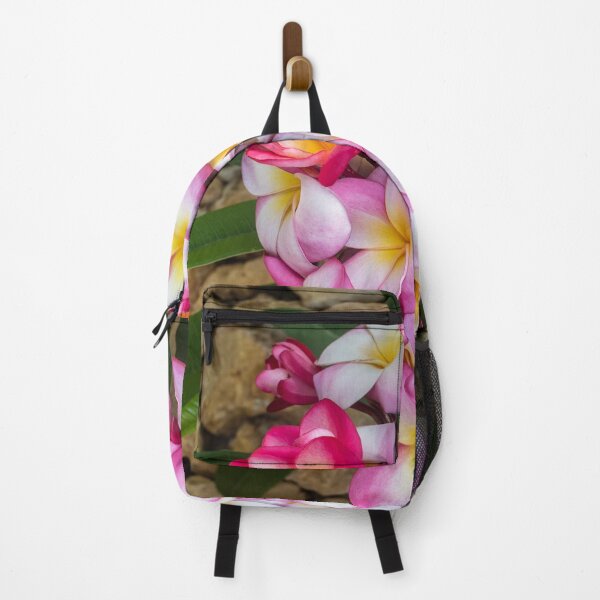 Item preview, Pink And White Plumeria (Frangipani) Blooms With Yellow Centers Against Tropical Green Leaves designed and sold by Nmallia.