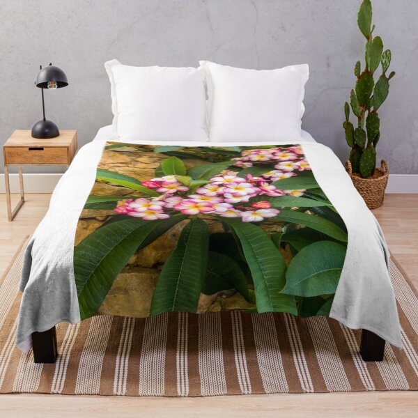 Item preview, Pink And White Plumeria (Frangipani) Blooms With Yellow Centers Against Tropical Green Leaves designed and sold by Nmallia.