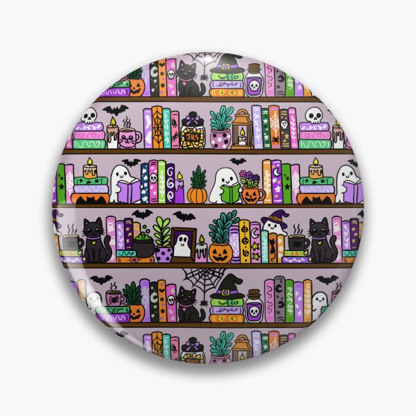 Item preview, Haunted Library Halloween Bookshelf Ghost Reading Pattern designed and sold by CI Creative Design LLC.