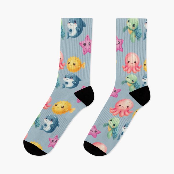 Aperçu de l'œuvre Adorables animaux marins kawaii, créatures de l'océan, bébé, esthétique océanique créée et vendue par Art IN Pack.