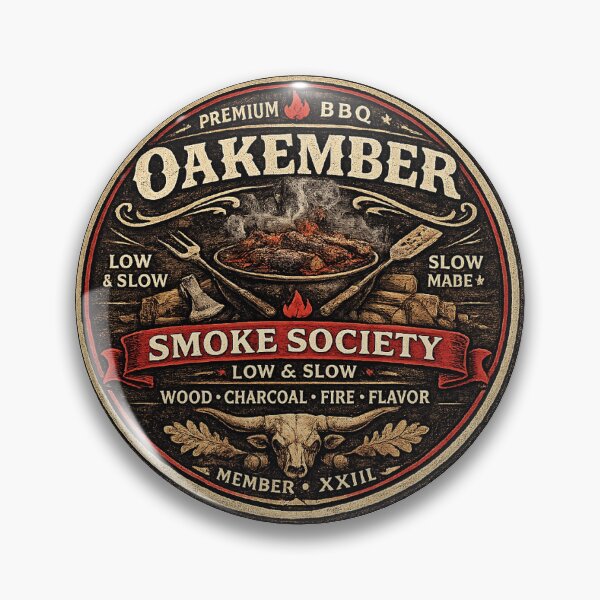 Item preview, OakEmber Smokehouse | Vintage BBQ Badge | Premium low & slow design designed and sold by OakEmber.