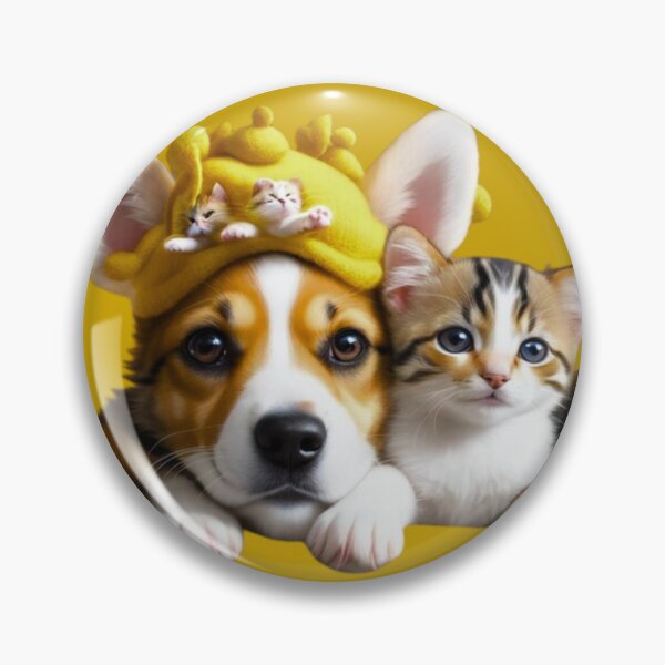 Item preview, Cute Corgi Puppy and Calico Kitten Friends with Tiny Hat Kittens designed and sold by EHdesignShop.