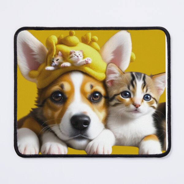 Item preview, Cute Corgi Puppy and Calico Kitten Friends with Tiny Hat Kittens designed and sold by EHdesignShop.