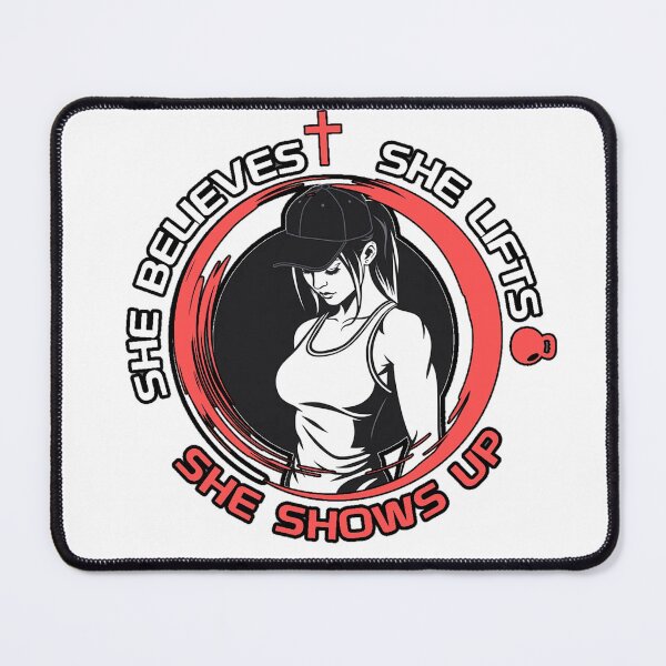 Item preview, She Believes She Lifts She Shows Up - Christian Gym designed and sold by Bezuiden.