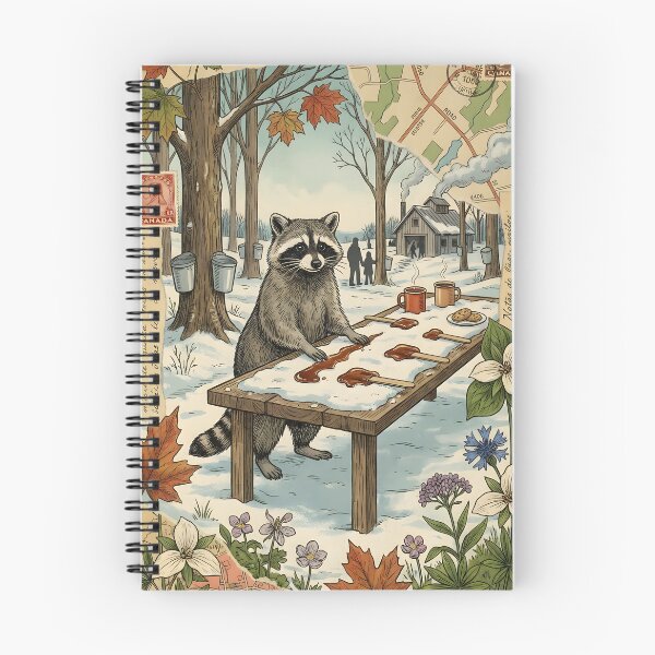 Item preview, Raccoon artist of maple syrup in vintage floral forest designed and sold by CoffeeinBloom.