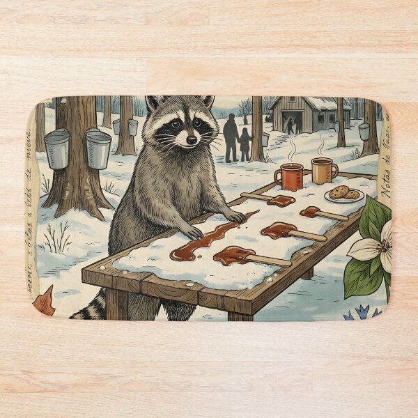 Item preview, Raccoon artist of maple syrup in vintage floral forest designed and sold by CoffeeinBloom.