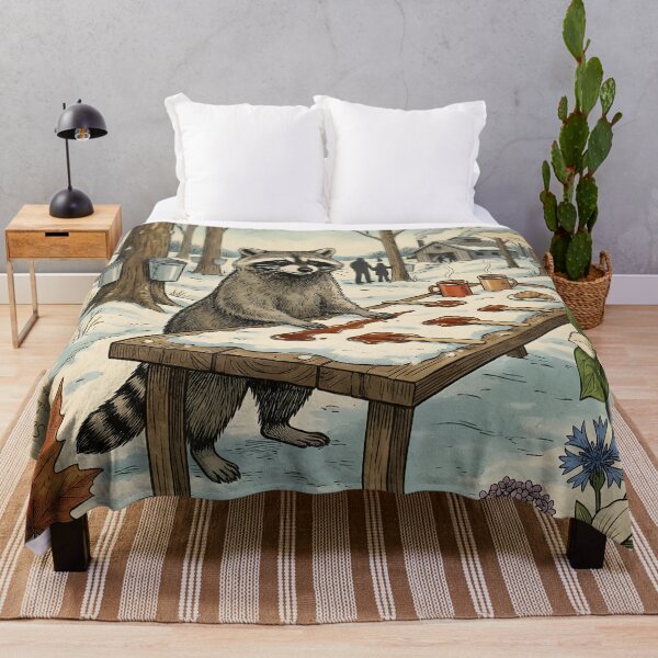 Item preview, Raccoon artist of maple syrup in vintage floral forest designed and sold by CoffeeinBloom.