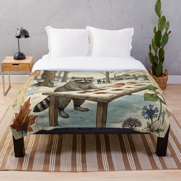 Item preview, Raccoon artist of maple syrup in vintage floral forest designed and sold by CoffeeinBloom.