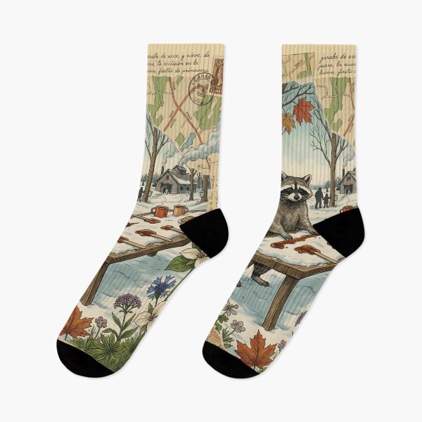 Item preview, Raccoon artist of maple syrup in vintage floral forest designed and sold by CoffeeinBloom.