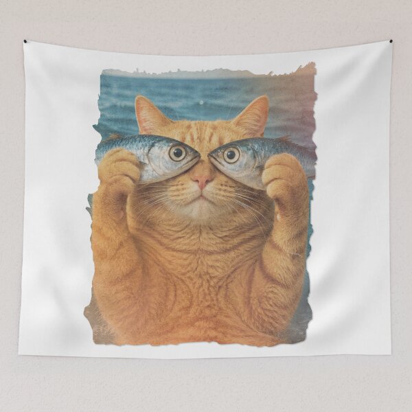 Item preview, Funny Orange Cat Fish Ocean Poster | Funny Vintage Animal Wall Art designed and sold by MakitoDesign.