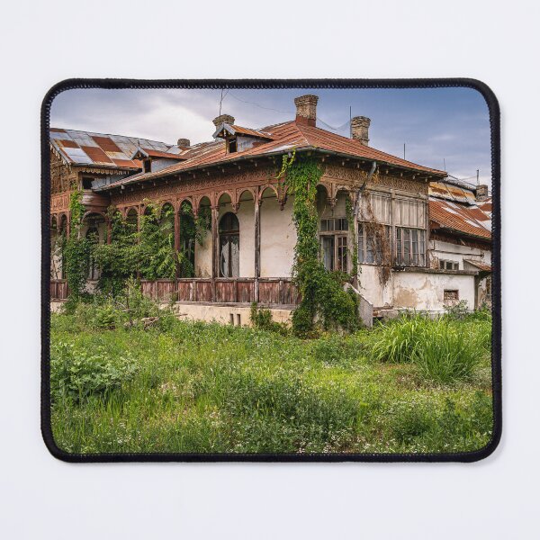 Item preview, Abandoned Wooden Veranda Villa in Targoviste — Overgrown Ruins Print designed and sold by Rabee Khalil Photography.
