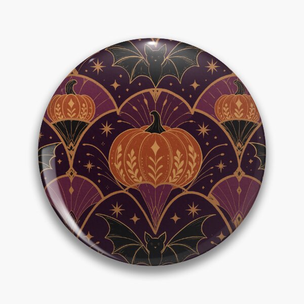 Item preview, Art Deco Halloween Pumpkins & Bats | Dark Academia Gothic Pattern designed and sold by Lacritsa .