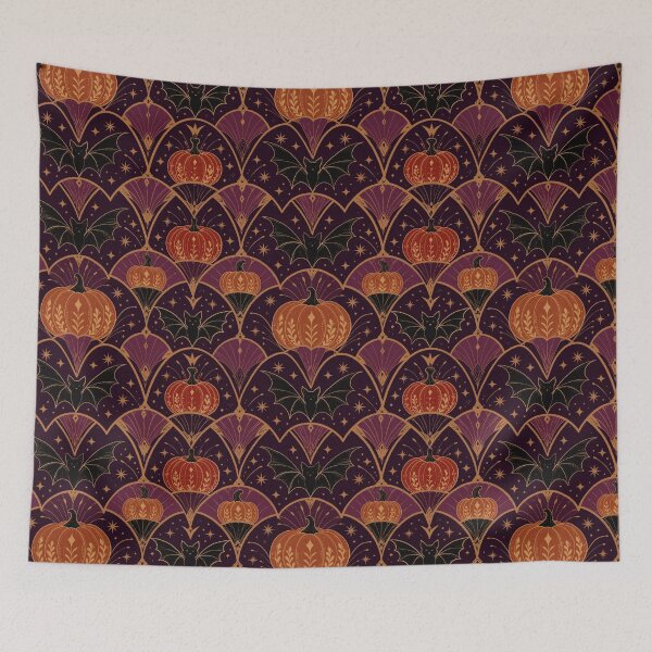 Item preview, Art Deco Halloween Pumpkins & Bats | Dark Academia Gothic Pattern designed and sold by Lacritsa .