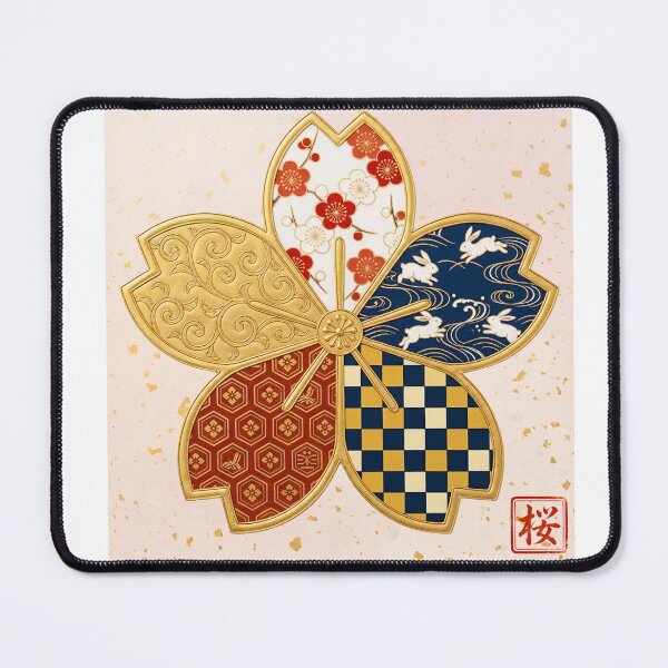 Item preview, Sakura — Japanese Cherry Blossom Crest Art Print | Plum Blossom & Rabbit Wave Kamon Pattern designed and sold by KimonoKotoba.