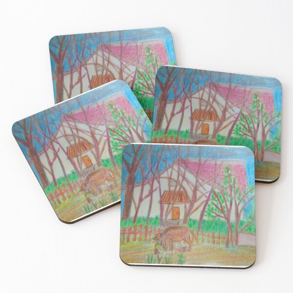 Item preview, Wild boar with village yard landscape designed and sold by MartaTerkiewicz.