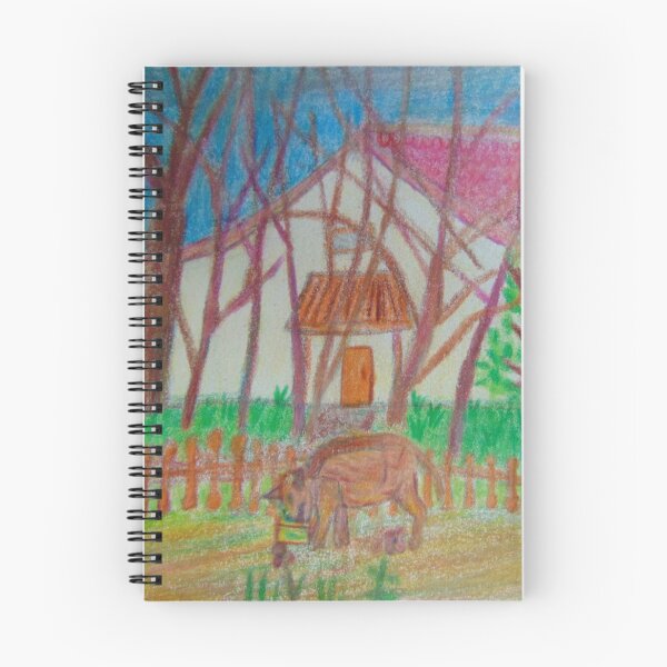 Item preview, Wild boar with village yard landscape designed and sold by MartaTerkiewicz.