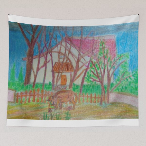 Item preview, Wild boar with village yard landscape designed and sold by MartaTerkiewicz.