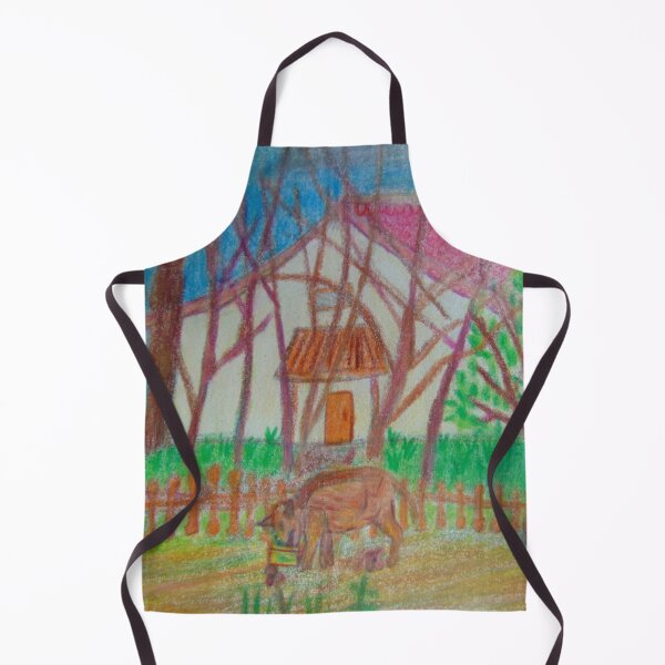 Item preview, Wild boar with village yard landscape designed and sold by MartaTerkiewicz.