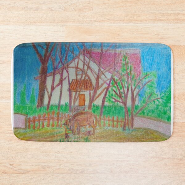 Item preview, Wild boar with village yard landscape designed and sold by MartaTerkiewicz.