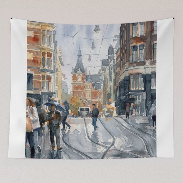 Item preview, Amsterdam Rainy Day Tram Watercolor designed and sold by caracatita75.