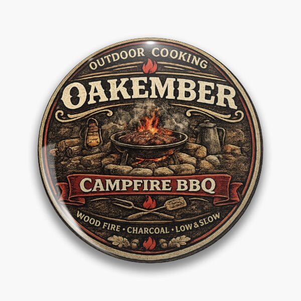 Item preview, OakEmber Campfire BBQ | Vintage Outdoor Cooking Badge designed and sold by OakEmber.