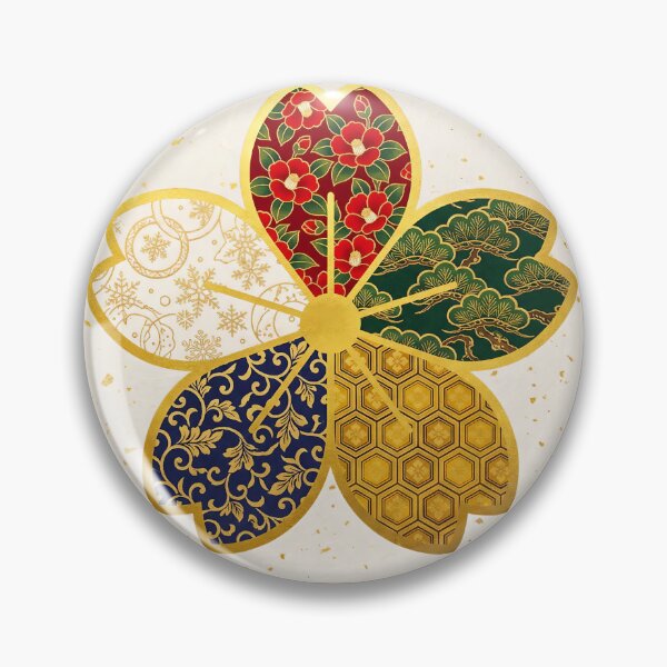 Item preview, Kizuna — Japanese Cherry Blossom Crest Art Print | Camellia & Pine Kamon Pattern designed and sold by KimonoKotoba.