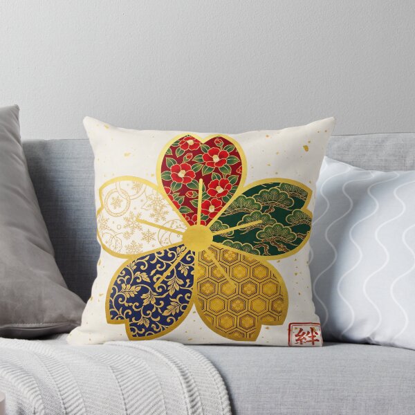 Item preview, Kizuna — Japanese Cherry Blossom Crest Art Print | Camellia & Pine Kamon Pattern designed and sold by KimonoKotoba.