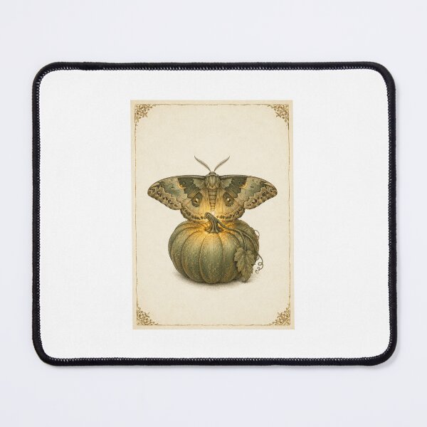 Item preview, Glowing Autumn Moth and Pumpkin Print — Luminous Vintage Cottagecore Halloween Wall Art designed and sold by Brackenlume Studio.