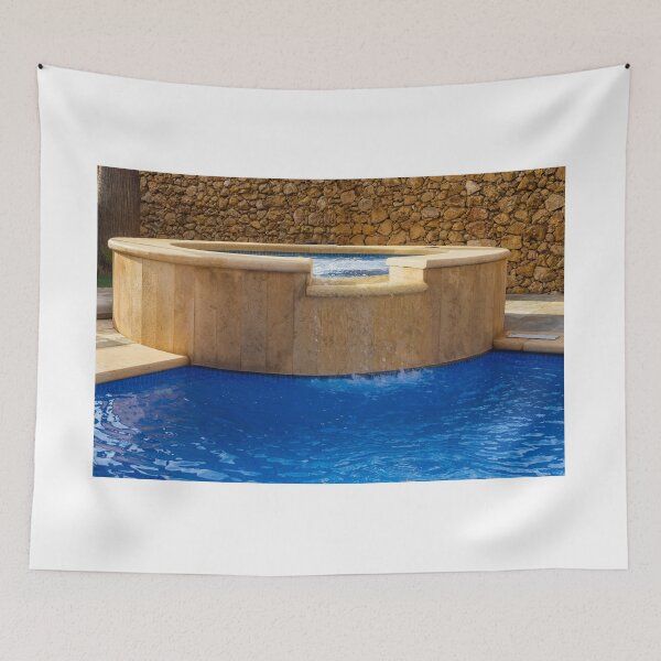Item preview, Backyard Luxury Spa Pool With Stone Hot Tub Jacuzzi Overflow Waterfall and Blue Swimming Pool designed and sold by Nmallia.
