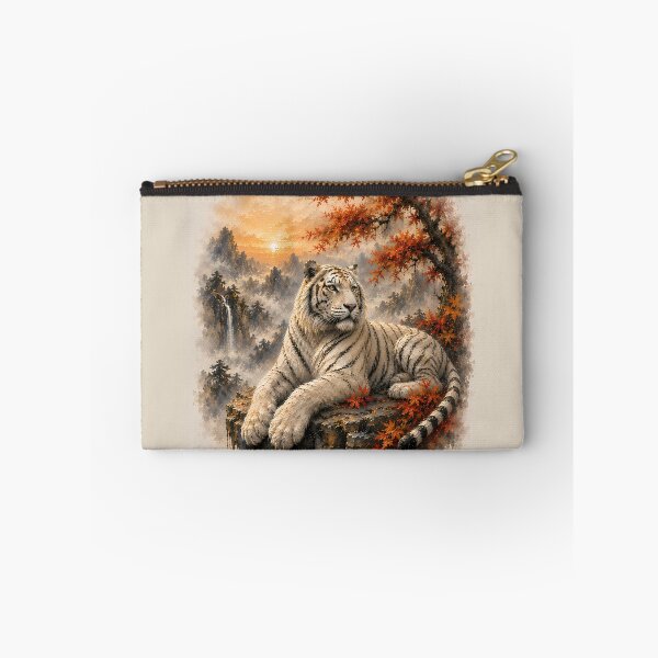 Item preview, White Tiger in Autumn Mountains Watercolor | Japanese Ink Wash Wildlife Art designed and sold by ManJiangHong.